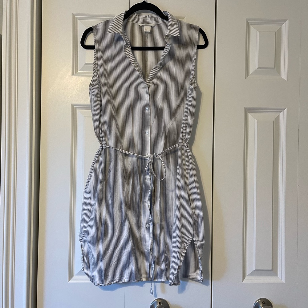 H&M STRIPED BUTTON DOWN COLLARED DRESS SIZE 10 NWOT